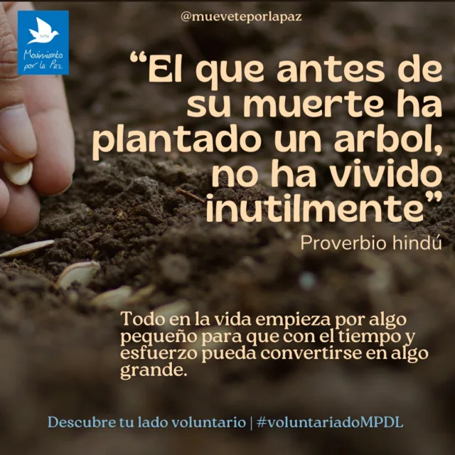 🌳 "El que antes de su muerte ha plantado un árbol, no ha vivido inútilmente”. Proverbio hindú

👷🏼‍♀️ Construir una sociedad mejor es el objetivo de todos los hombres y mujeres.

🙋🏿‍♀️ Descubre tu lado voluntario.

📹 @sas_sound, voluntaria de Comunicación y Sensibilización del Movimiento por la Paz -MPDL- Cantabria.

#voluntario #voluntarios #voluntaria #voluntarias #voluntariado #voluntariados #YoSoyVoluntario #volunteer #volunteers #volunteering #VoluntariadoMPDL #solidaridad #solidarity #solidaritynotcharity #apoyomutuo #mutualaid #colaboración #participación